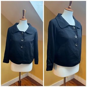 Kenar Women XS Crop Blazer Black Jacket Portrait Collar Stretch Nylon 3 Button
